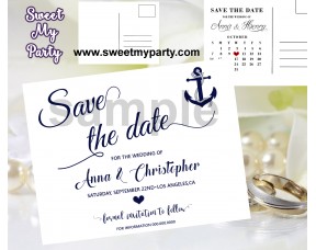 Anchor Wedding Save the Date cards,Navy blue Wedding Save the Date, (00d)